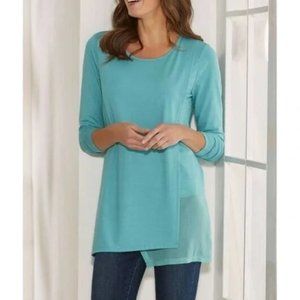 Soft Surroundings Womens Touch of Sheer Asymmetrical Long Sleeve Tunic Top XL